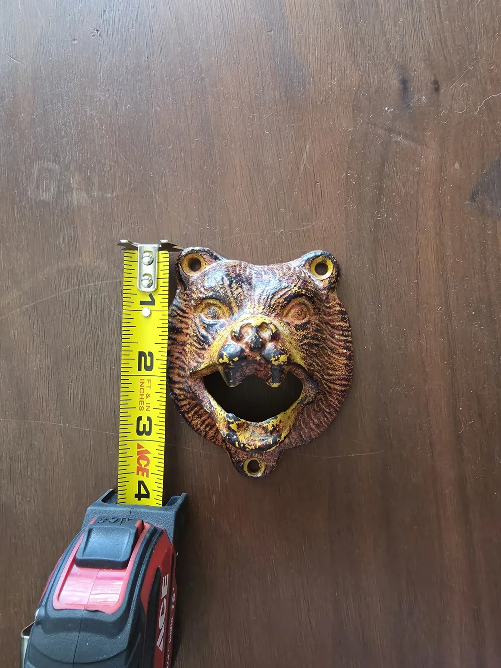 Bear Head Wall Bottle Opener in Yellow-Brown Finish